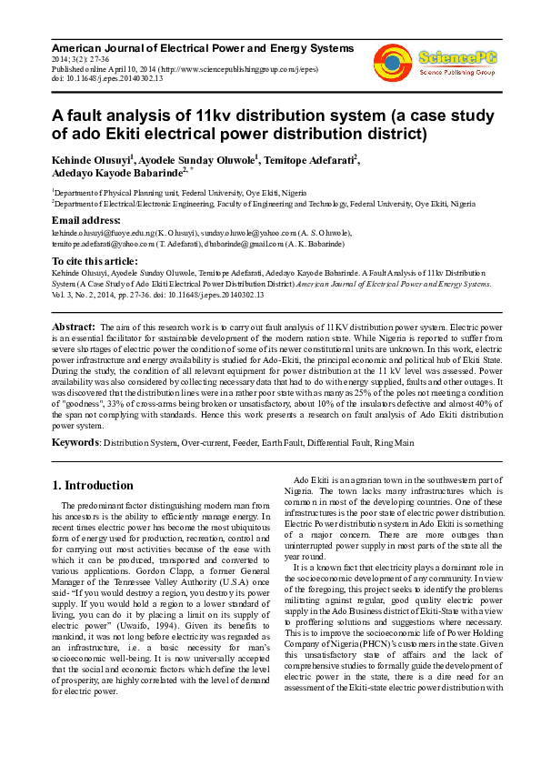 (PDF) A Fault Analysis of 11kv Distribution System (A Case Study of Ado ...