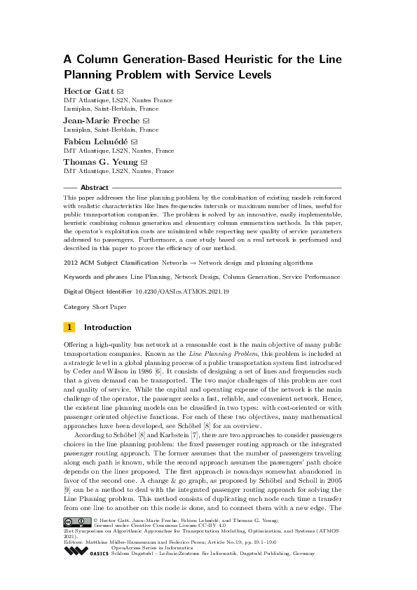 (PDF) A Column Generation-Based Heuristic for the Line Planning Problem ...