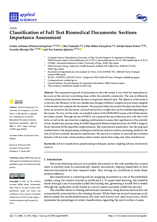 (PDF) Classification of Full Text Biomedical Documents: Sections ...
