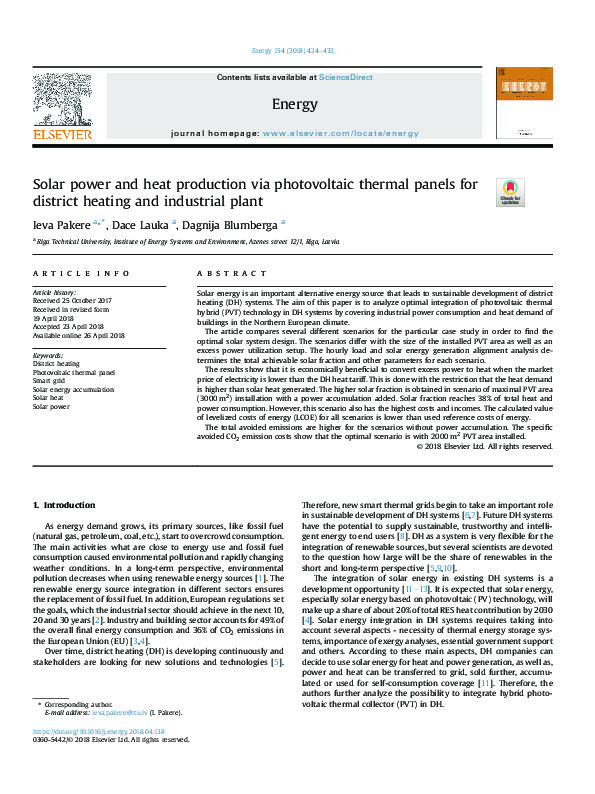 (PDF) Solar power and heat production via photovoltaic thermal panels ...