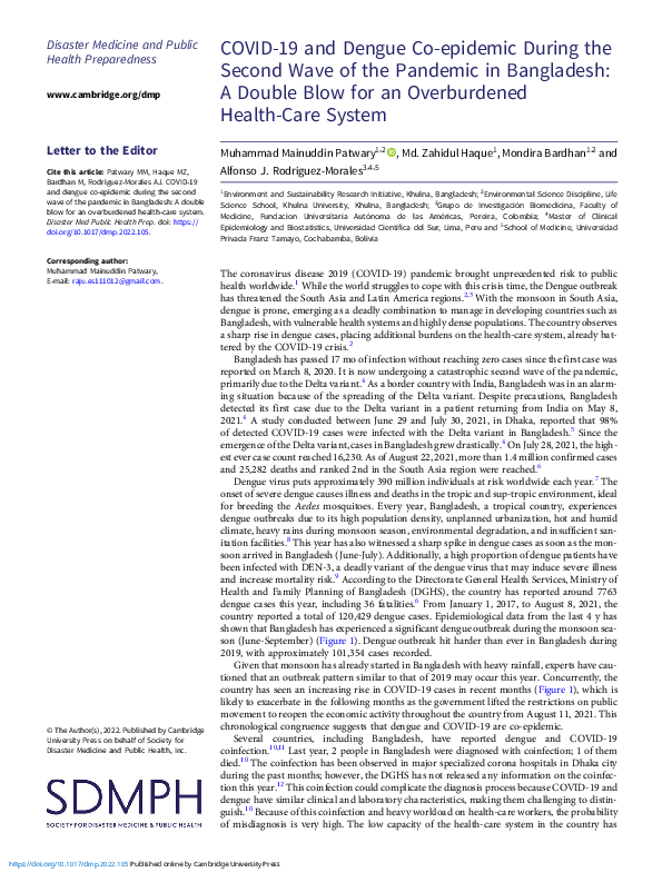 (PDF) COVID-19 and Dengue Co-epidemic During the Second Wave of the ...