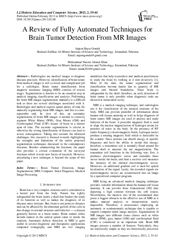 (PDF) A Review of Fully Automated Techniques for Brain Tumor Detection ...