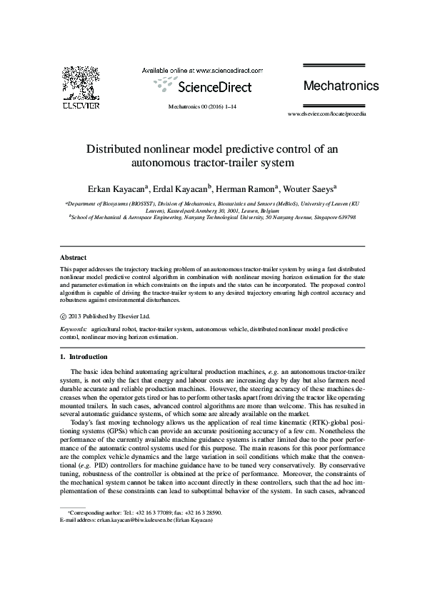 (PDF) Distributed nonlinear model predictive control of an autonomous ...