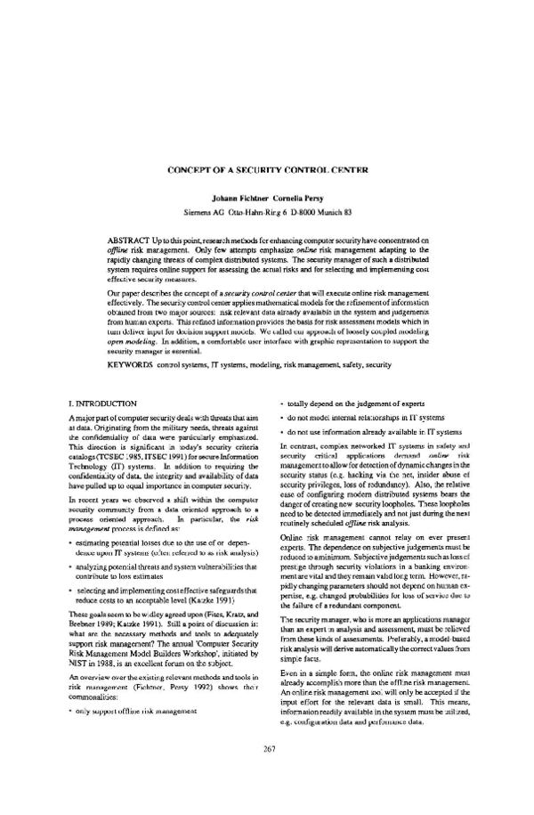  PDF Concept Of A Security Control Center Johann Fichtner Academia edu