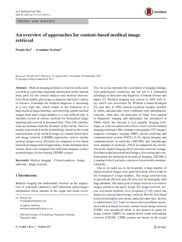 (PDF) An overview of approaches for content-based medical image retrieval
