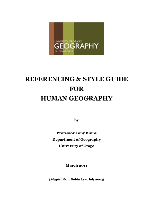 (PDF) Referencing & Style Guide for Human Geography