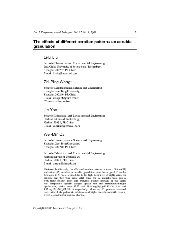 (PDF) The effects of different aeration patterns on aerobic granulation