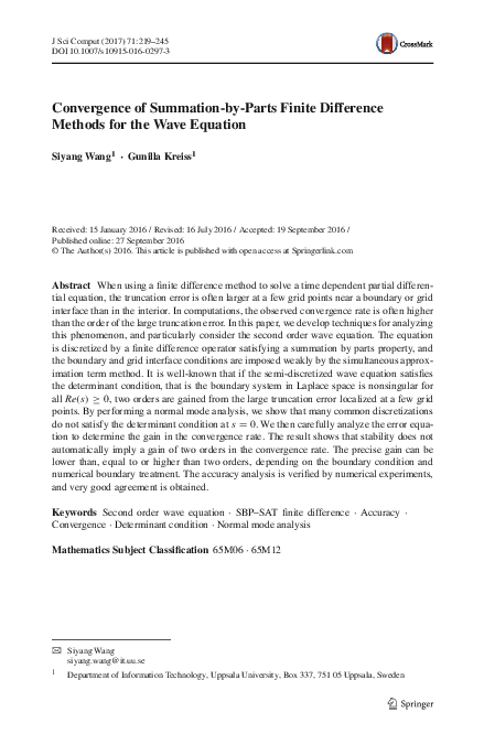 (PDF) Convergence of Summation-by-Parts Finite Difference Methods for ...