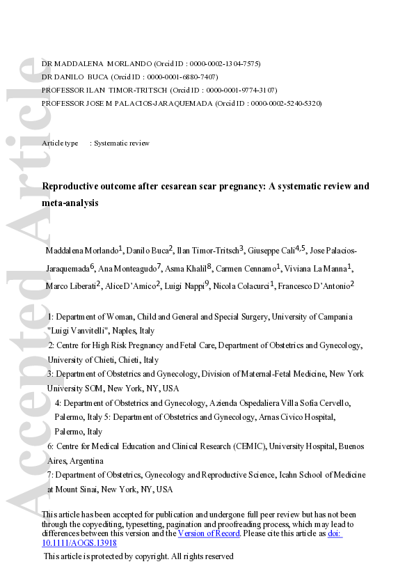 (PDF) Reproductive outcome after cesarean scar pregnancy: A systematic ...