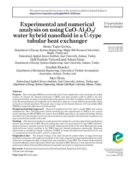 (PDF) Experimental and numerical analysis on using CuO-Al2O3/water ...