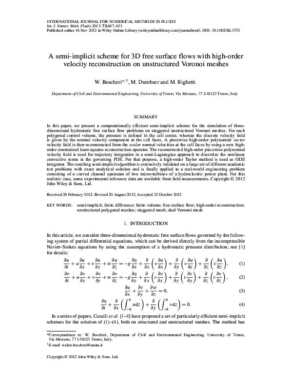 (PDF) A semi-implicit scheme for 3D free surface flows with high-order ...