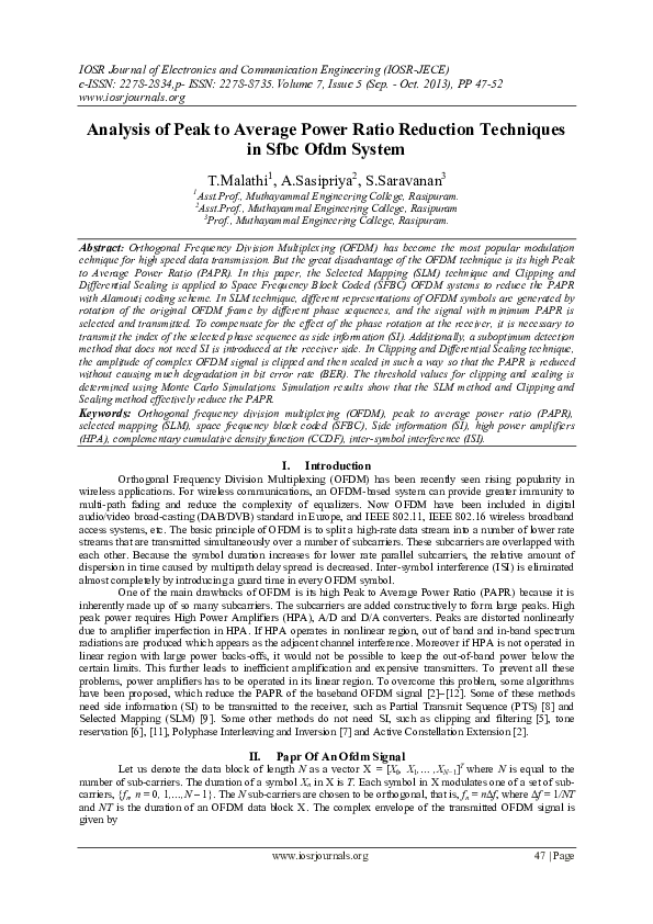 (PDF) Analysis of Peak to Average Power Ratio Reduction Techniques in ...