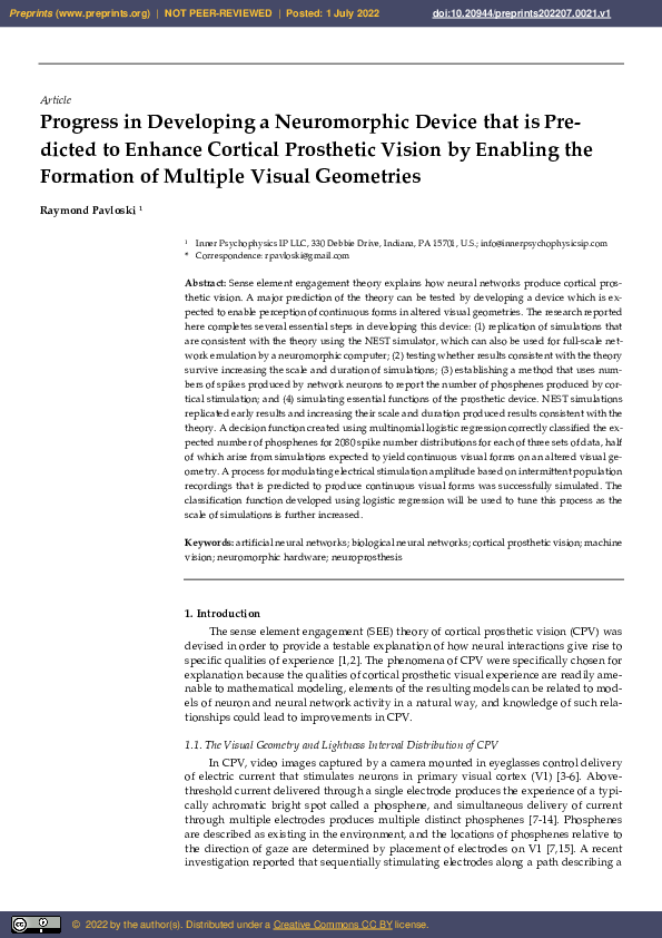 (PDF) Progress in Developing a Neuromorphic Device that is Predicted to ...