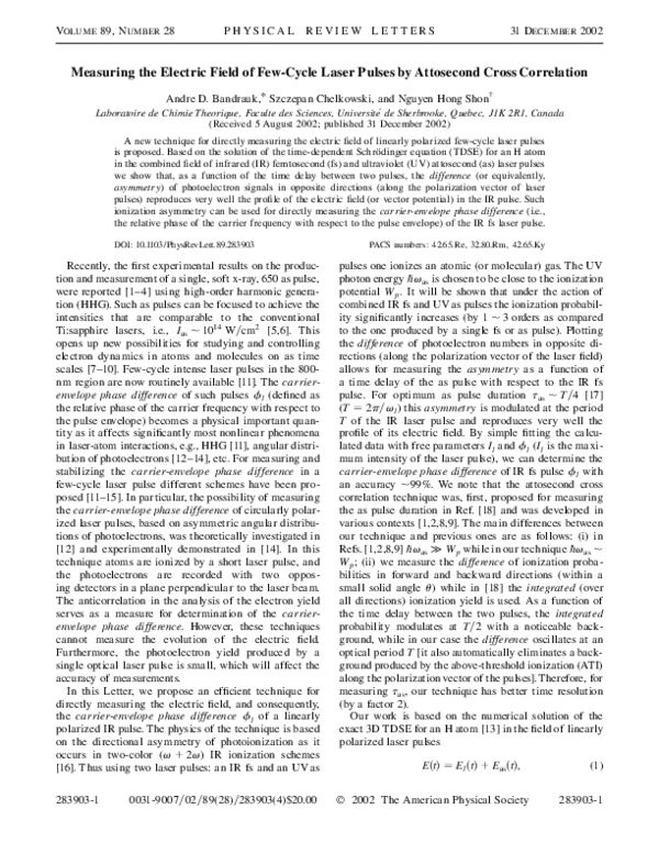 (PDF) Measuring the Electric Field of Few-Cycle Laser Pulses by ...