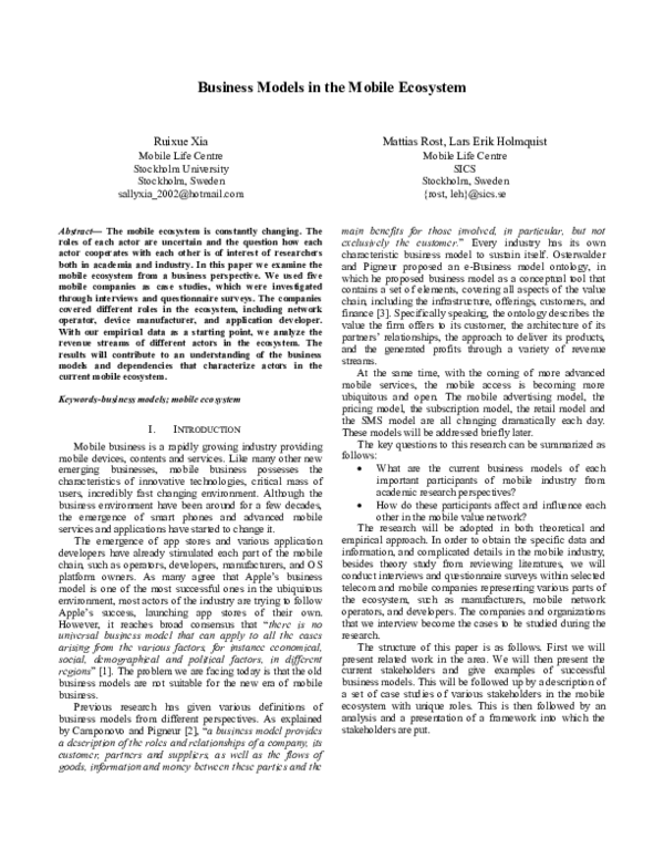 (PDF) Business Models in the Mobile Ecosystem