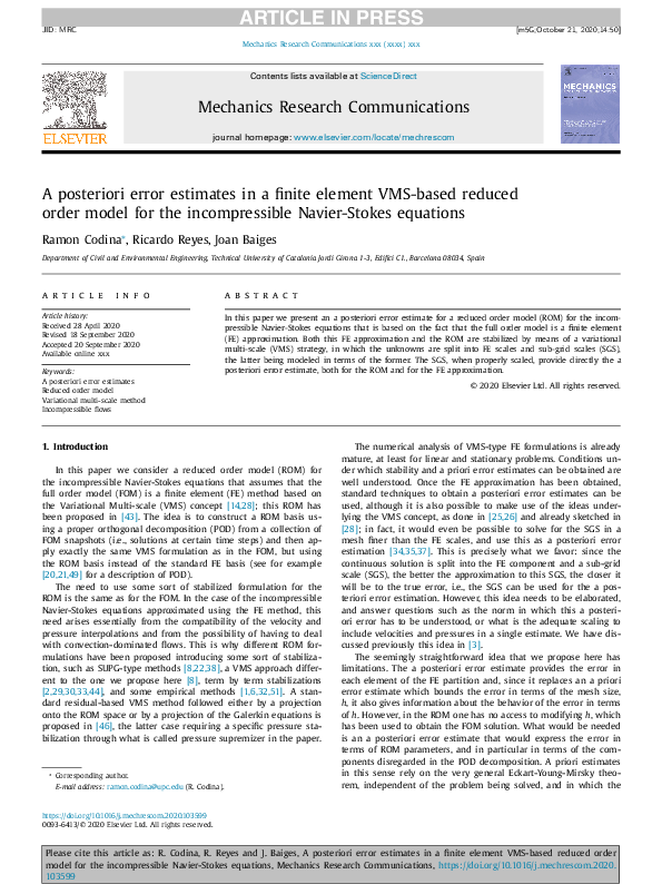 (PDF) A posteriori error estimates in a finite element VMS-based ...