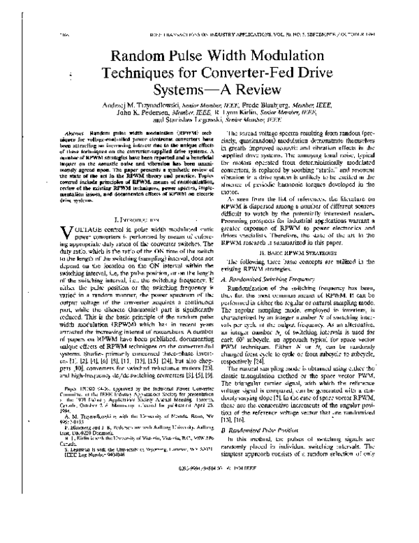 (PDF) Random pulse width modulation techniques for converter-fed drive ...
