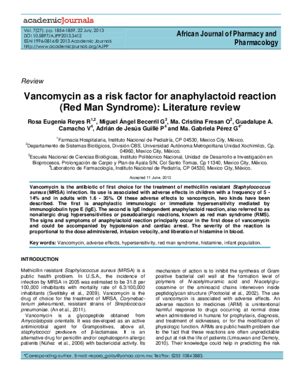 (PDF) as a risk factor for anaphylactoid reaction (Red Man
