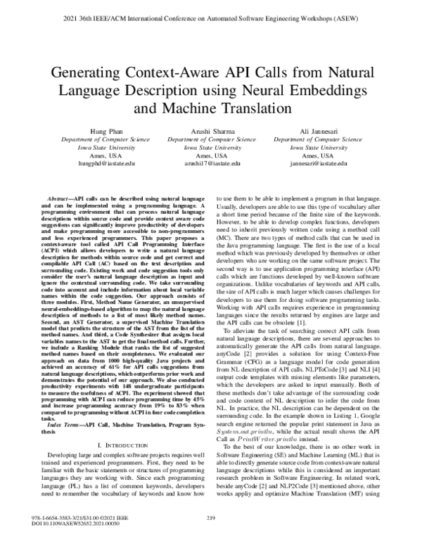 (PDF) Generating Context-Aware API Calls from Natural Language ...