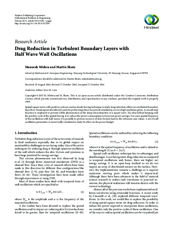 (PDF) Drag Reduction in Turbulent Boundary Layers with Half Wave Wall ...