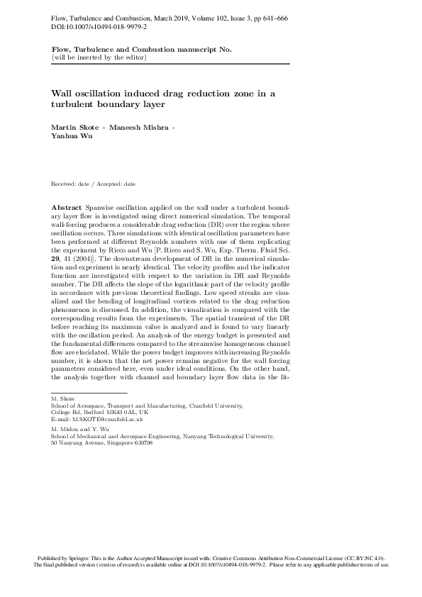 (PDF) Wall Oscillation Induced Drag Reduction Zone in a Turbulent ...