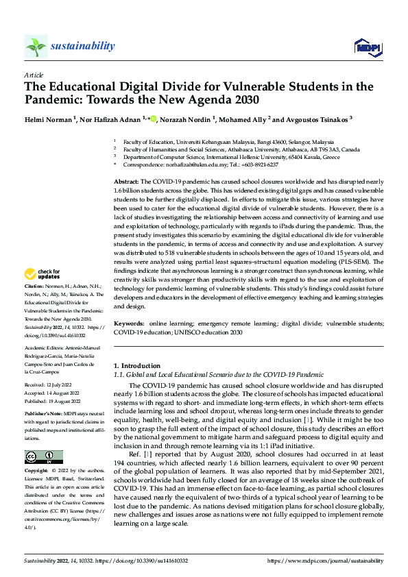 (PDF) The Educational Digital Divide for Vulnerable Students in the ...