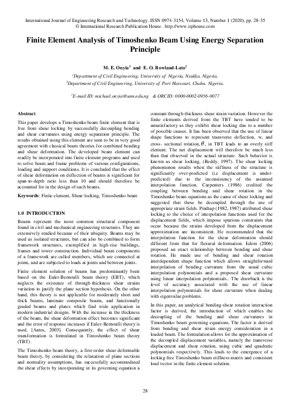 (PDF) Finite Element Analysis of Timoshenko Beam Using Energy ...