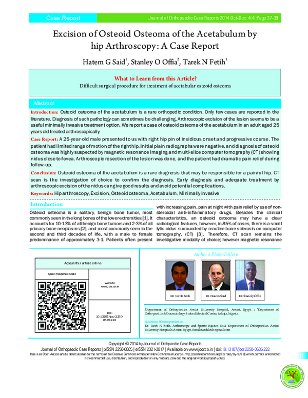 (PDF) Excision of Osteoid Osteoma of the Acetabulum by hip Arthroscopy ...
