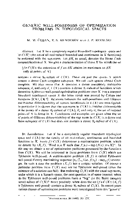 (PDF) Generic well‐posedness of optimization problems in topological spaces