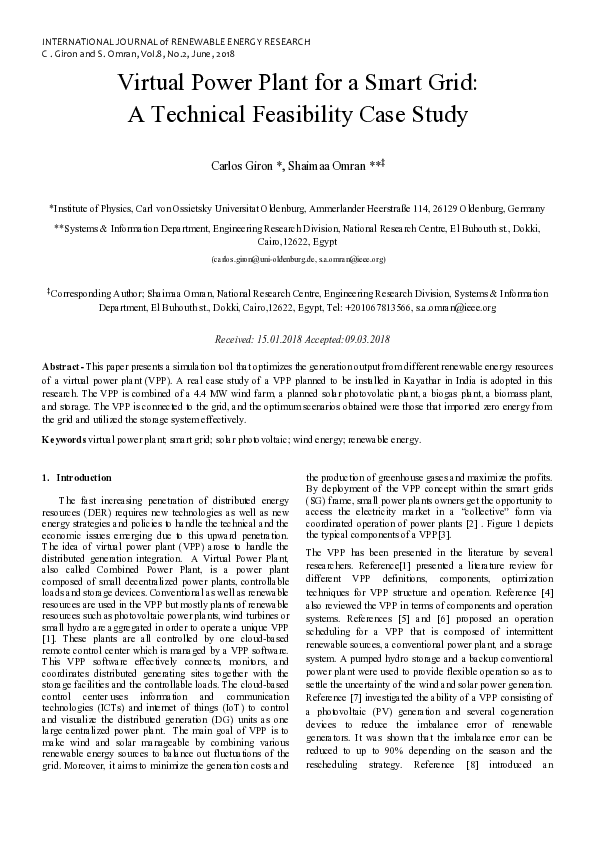 (PDF) Virtual Power Plant for a Smart Grid: A Technical Feasibility ...