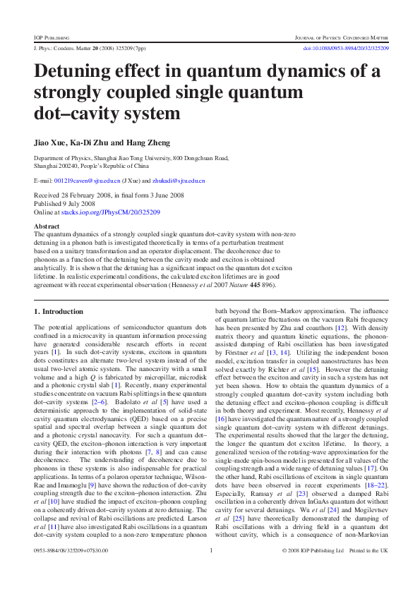 (PDF) Detuning effect in quantum dynamics of a strongly coupled single ...
