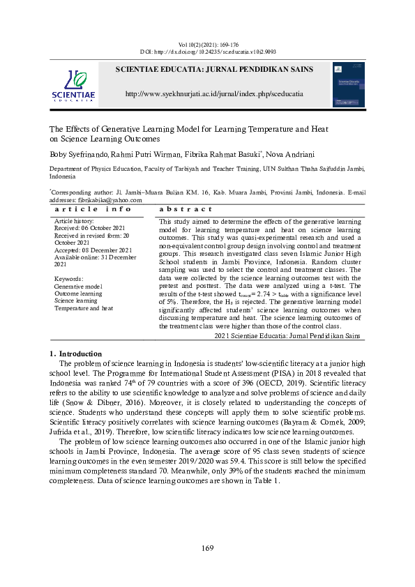 (PDF) The Effects of Generative Learning Model for Learning Temperature ...