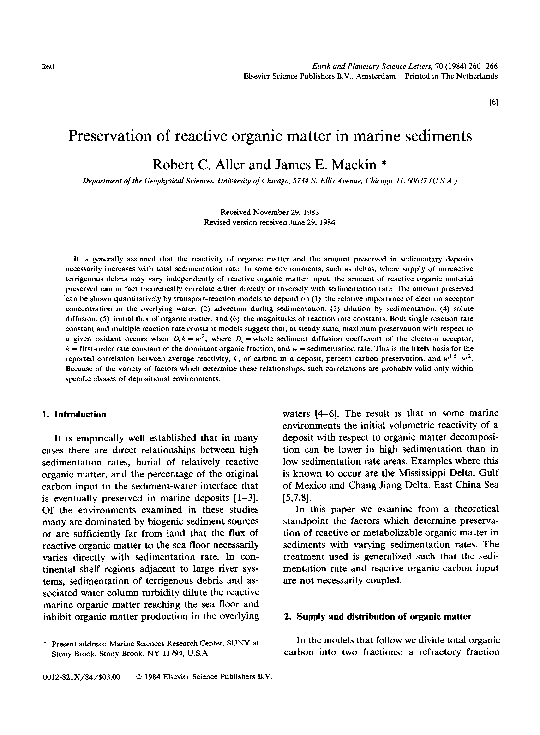 (PDF) Preservation of reactive organic matter in marine sediments