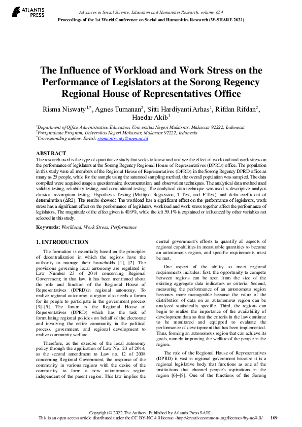 (PDF) The Influence of Workload and Work Stress on the Performance of ...