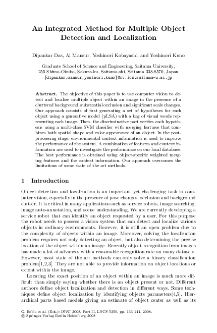 (PDF) An Integrated Method for Multiple Object Detection and Localization