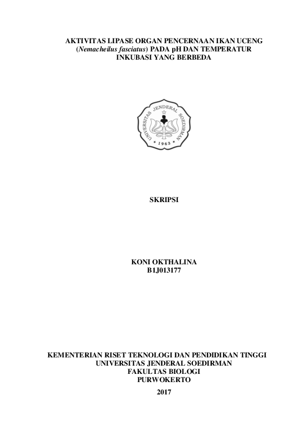(PDF) Aktivitas lipase organ pencernaan ikan uceng (nemacheilus ...