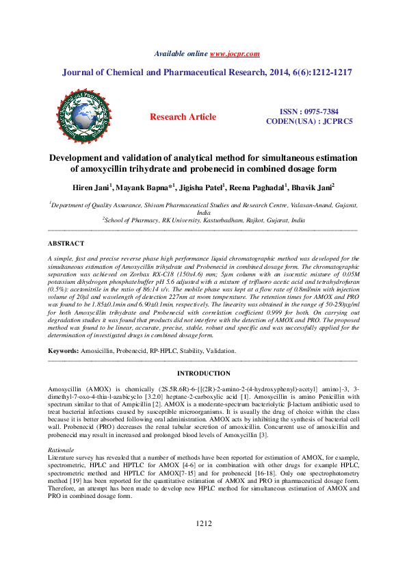 (PDF) Development and validation of analytical method for simultaneous ...