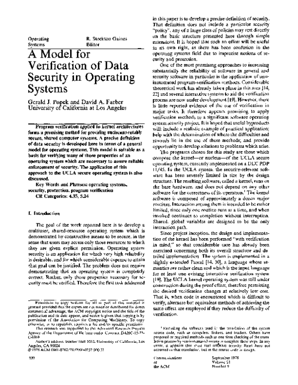 (PDF) A model for verification of data security in operating systems