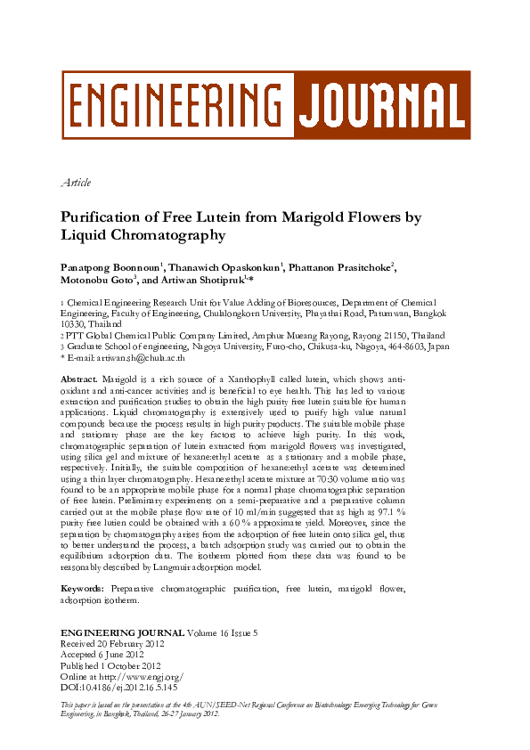 (PDF) Purification of Free Lutein from Marigold Flowers by Liquid ...