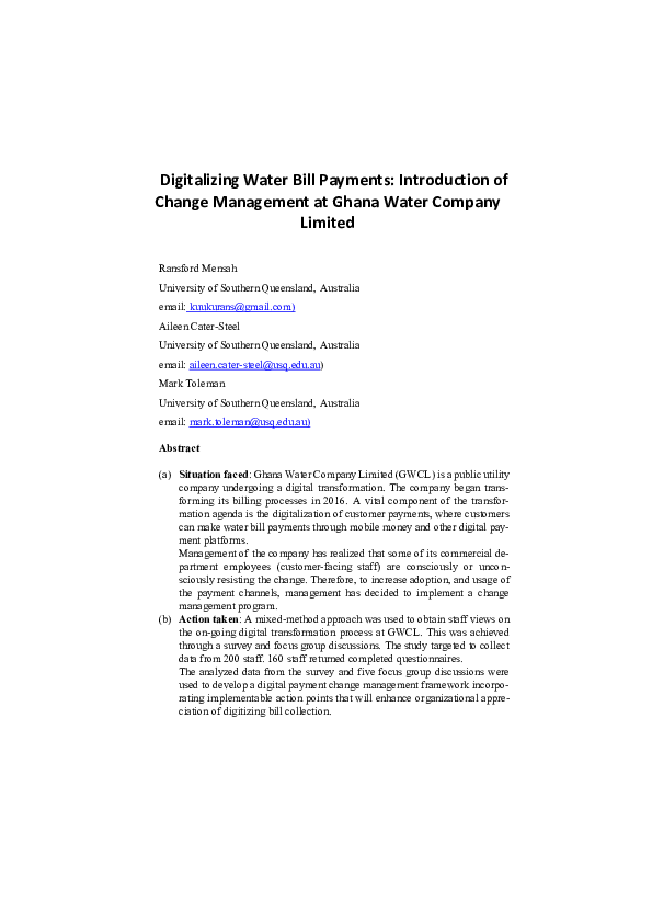 (PDF) Digitalizing Water Bill Payments Mark Toleman Academia.edu