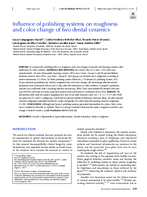 (PDF) Influence of polishing systems on roughness and color change of ...