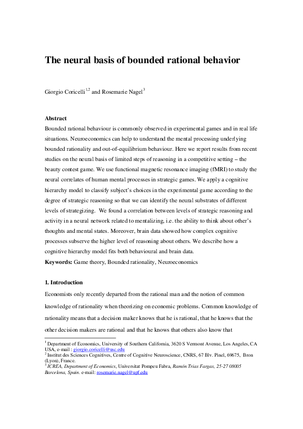 (PDF) The neural basis of bounded rational behavior