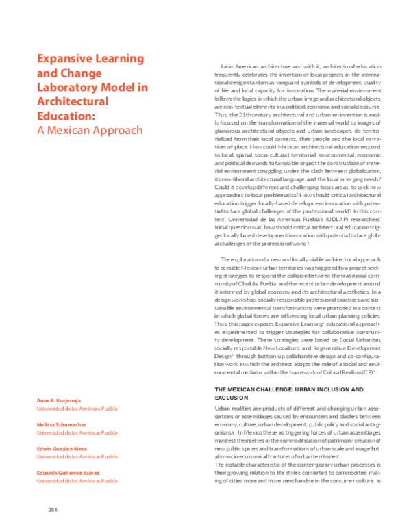 Expansive Learning and Change Laboratory Model in Architectural ...