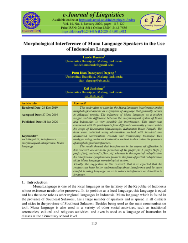 (PDF) Morphological Interference of Muna Language Speakers in the Use ...