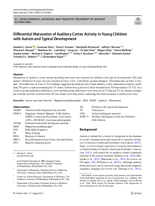 (PDF) Differential Maturation of Auditory Cortex Activity in Young ...