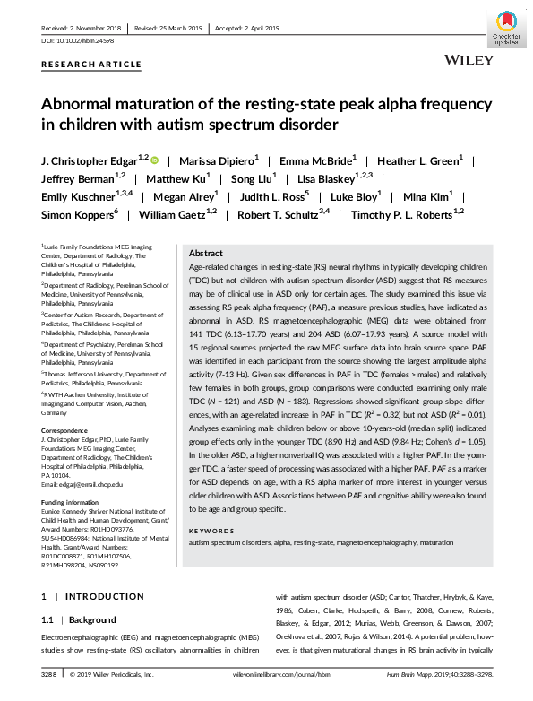 (PDF) Abnormal maturation of the resting‐state peak alpha frequency in ...