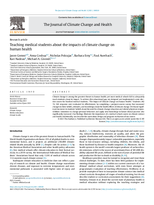 (PDF) Teaching medical students about the impacts of climate change on ...