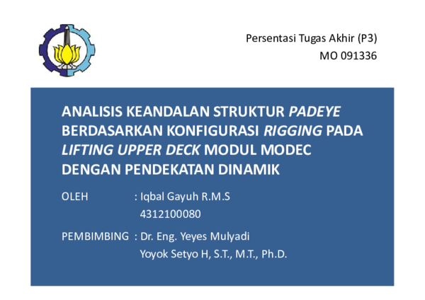 (PDF) Analisis Keandalan Struktur Padeye Berdasarkan Konfigurasi ...