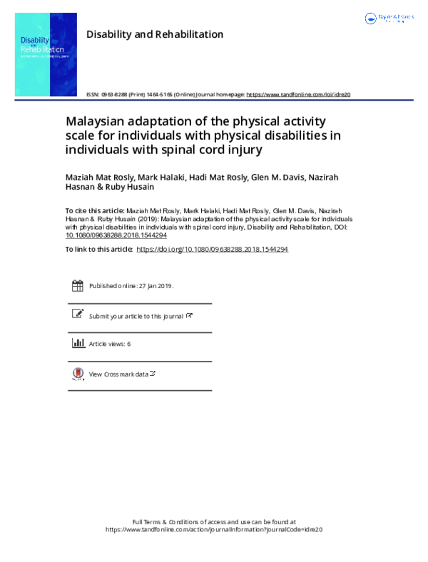 (PDF) Malaysian adaptation of the physical activity scale for ...