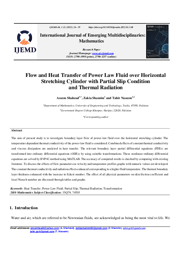 (PDF) Flow and Heat Transfer of Power Law Fluid over Horizontal ...